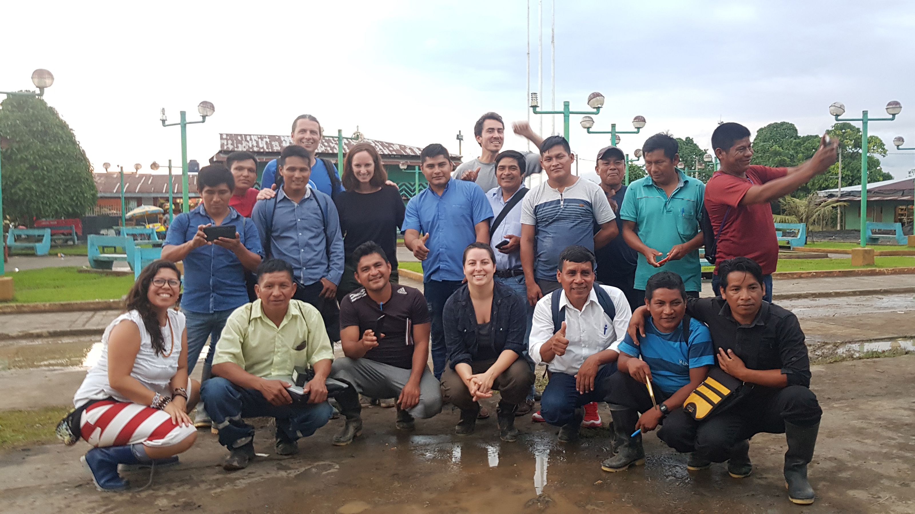 Dd team in the community hall training space in Andoas, Peru